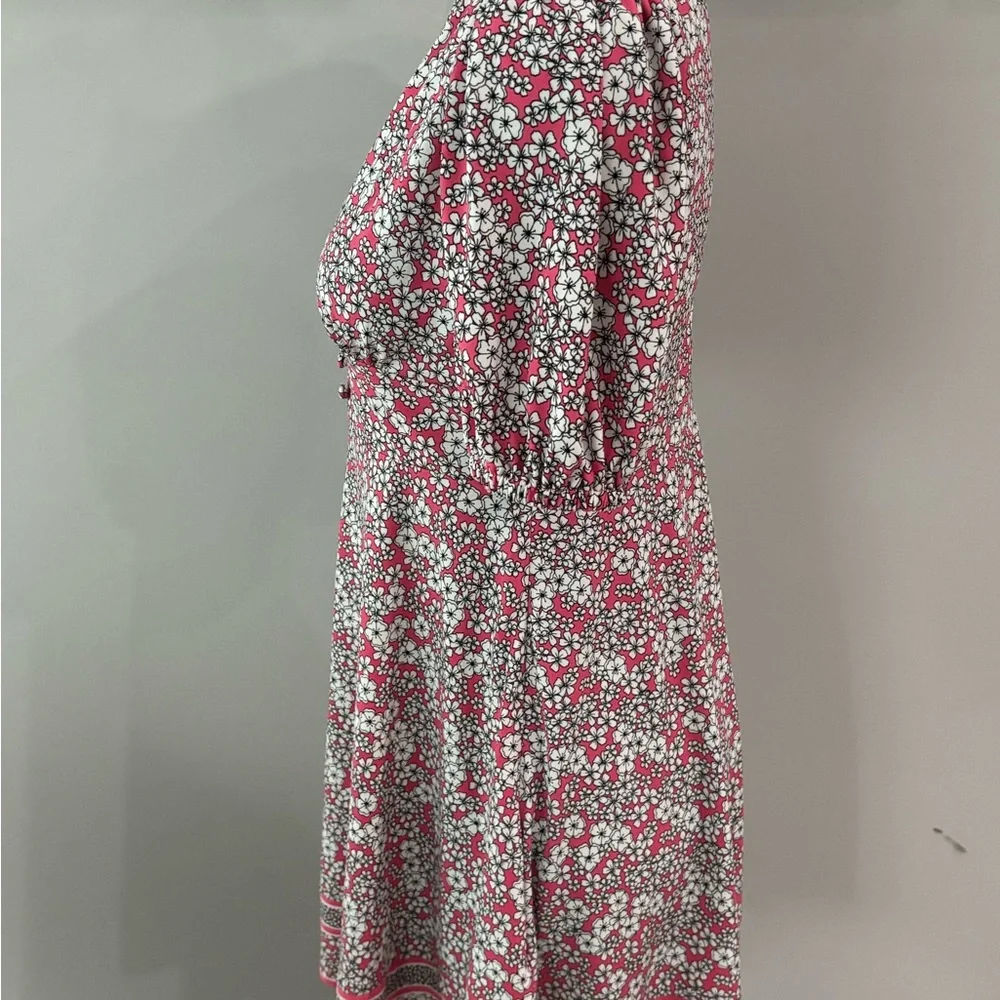 🌸 MICHAEL KORS Rose Pink Floral Mini Dress | Puff Sleeve V-Neck | Size M